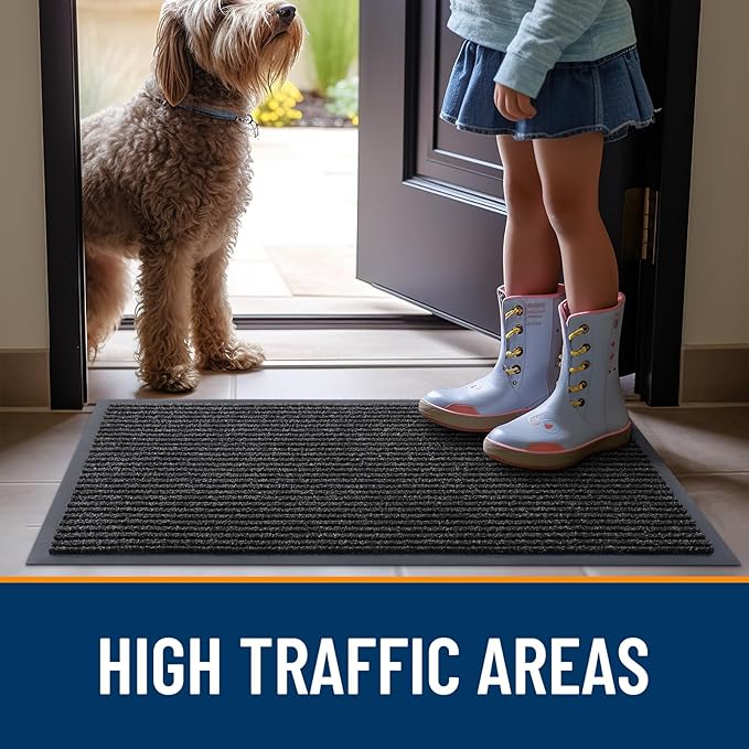 OLANLY Front Door Mat Indoor Outdoor Entrance, Waterproof Heavy Duty Doormat, Fade Resistant, Low Profile, Easy Clean Patio Porch Welcome Floor Mats for Entry, 47x23, Off-Black