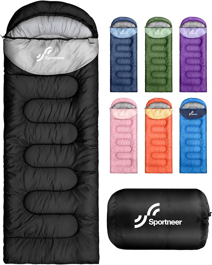 Sportneer Sleeping Bag for Adults & Kids, Cold Weather 3–4 Season Camping Sleeping Bags with 32–65℉ or 50–80℉ Temperature ...