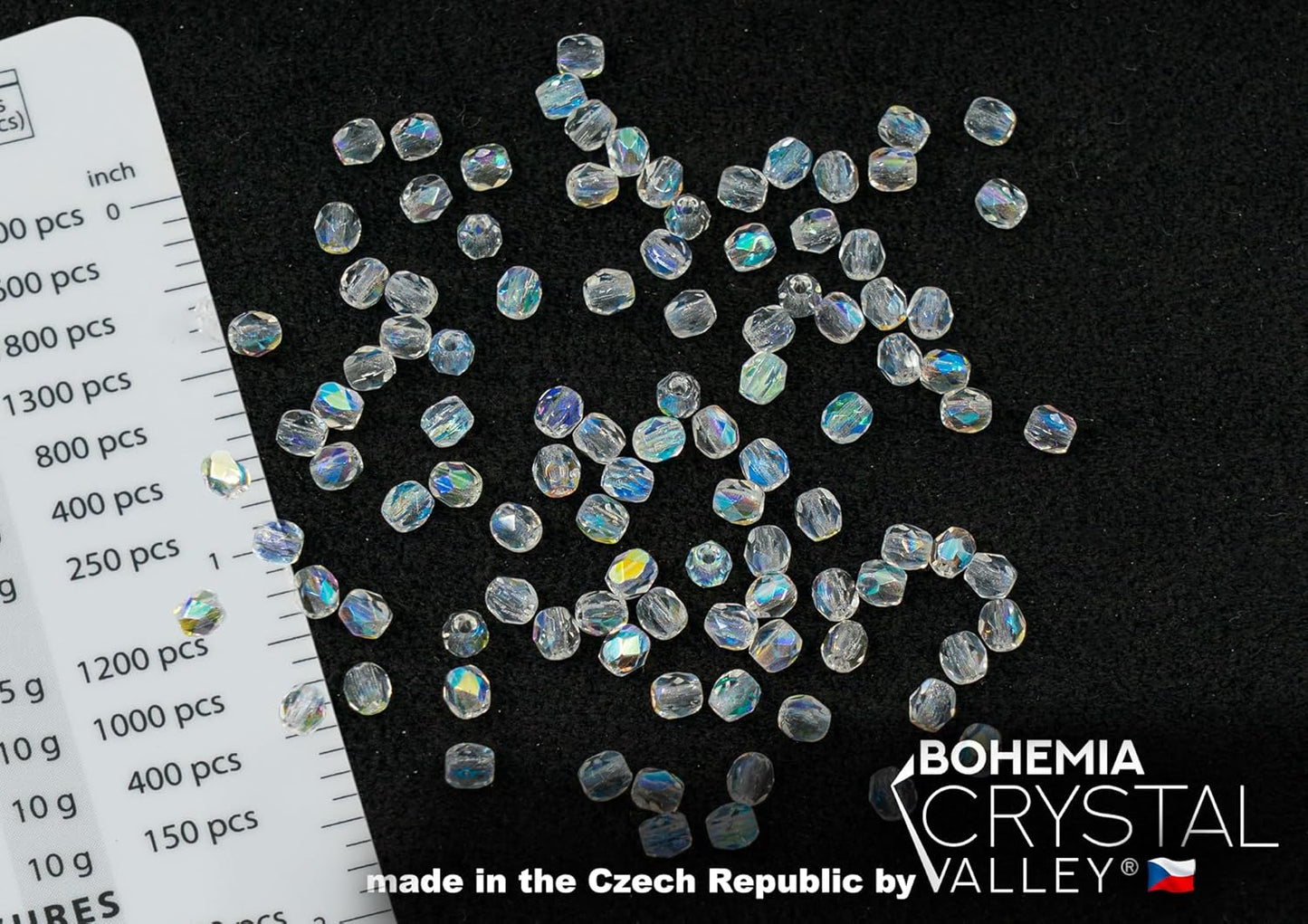 275 pcs Set of Czech Faceted Glass Beads, Fire-Polished Round Crystal AB - 3mm (100pcs), 4mm (100pcs), 6mm (50pcs), 8mm (25pcs) kit for Jewelry Making