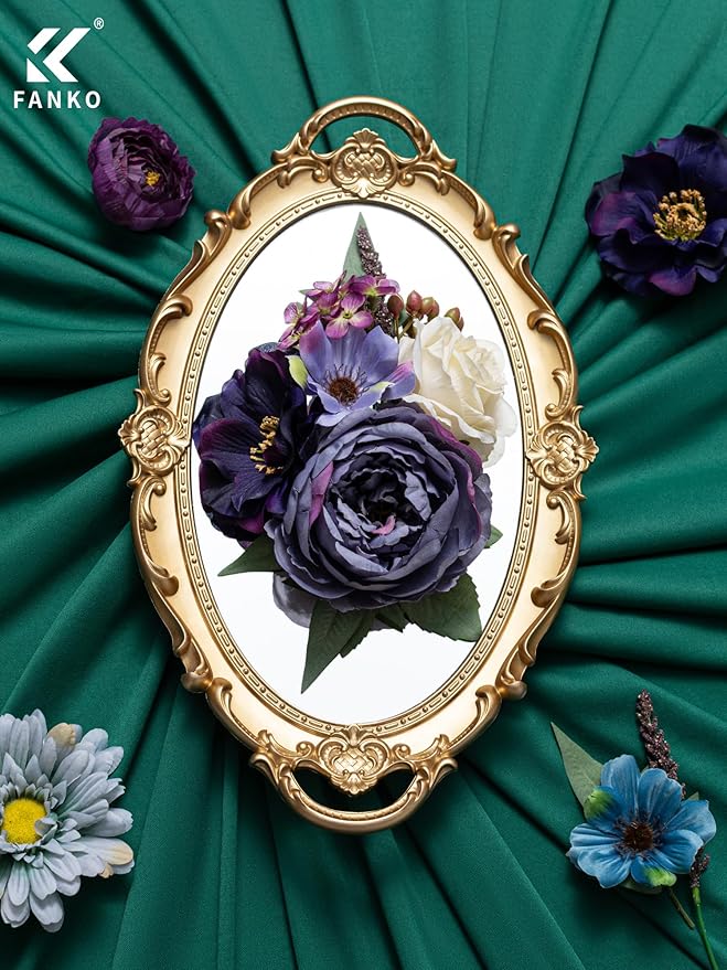 FANKO Artificial Flowers Dusty Purple Peony: Mixed Fake Silk Flowers Combo Light Brown Rose Dusty Purple & Blue Cosmos Vintage for DIY Wedding Bridal Bouquets/Centerpieces/Home Decor