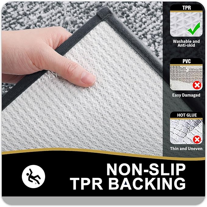 OLANLY Bathroom Rugs 44x24, Extra Soft and Absorbent Microfiber Bath Mat, Non-Slip, Machine Washable, Quick Dry Shaggy Bath Carpet, Suitable for Bathroom Floor, Tub, Shower (Runner, Dark Grey)