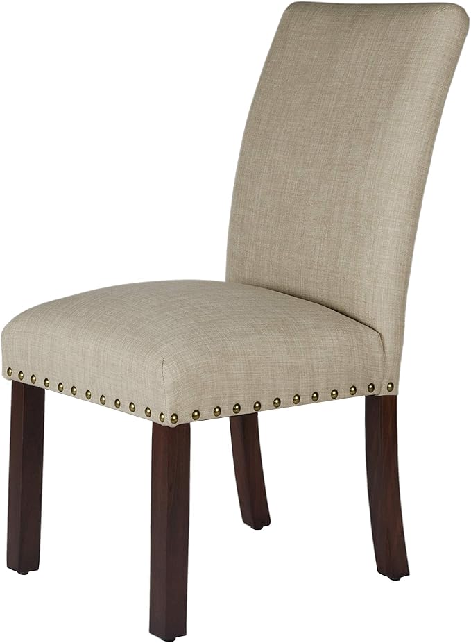 Homepop Home Decor | Classic Upholstered Parsons Dining Chairs | Set of 2 Accent Dining Chairs with Nailhead Trim, Natural Linen