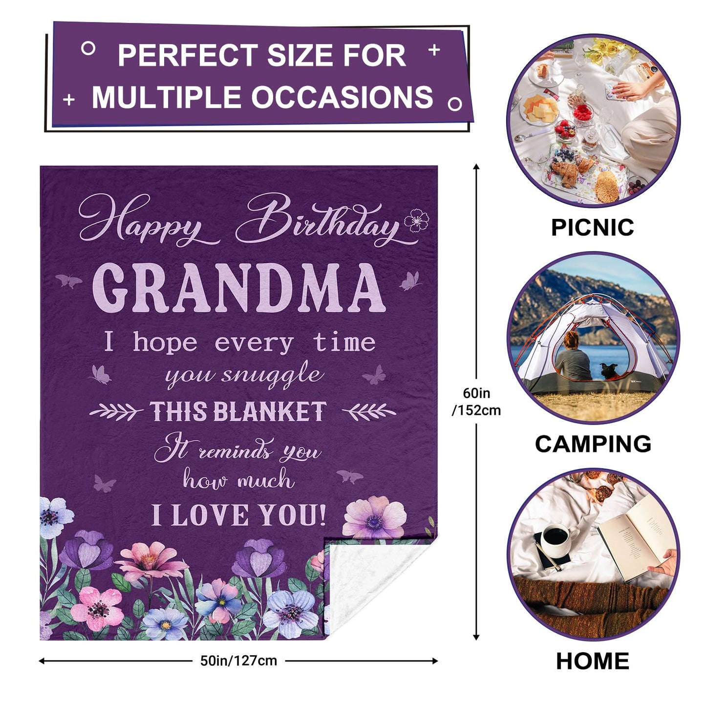 Jepufo Grandma Birthday Gifts, Birthday Gifts for Grandma, Best Grandmother Gift, Present for Grandmas Unique, Grandmother Presents for Nana Throw Blanket 50"X60"