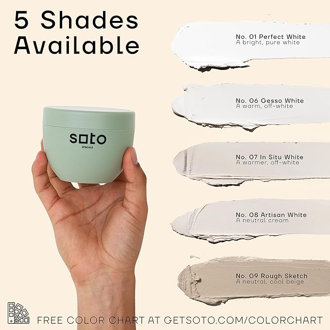 soto Small Hole Repair, White Spackle, 8 Ounces (No. 06 Gesso White) — High Strength Small Hole Filler for use on: Walls, Drywall, Ceiling, Furniture, Cabinets