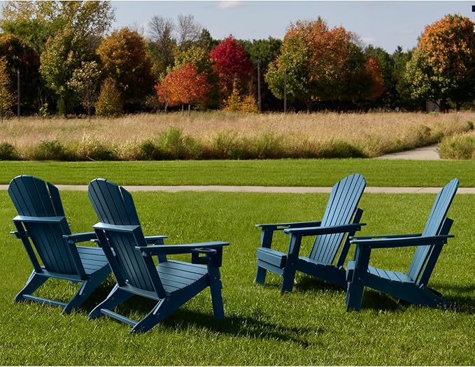 FUNBERRY Folding Adirondack Chair Set of 3, All Weather HDPE Fire Pit Chairs with Cup Holder for Outdoor