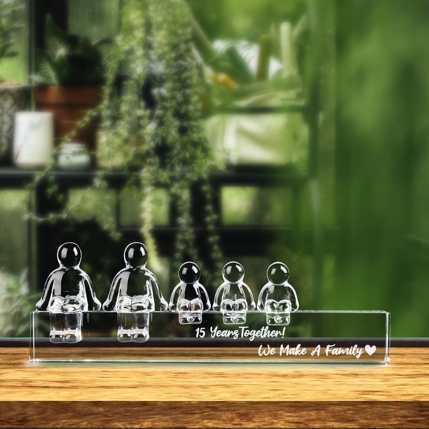 Crystal 15th Anniversary Wedding Gifts for Her Wife,15 Years for Him Husband - 15 Years Together We Made A Family Glass Ornament (3 Children)