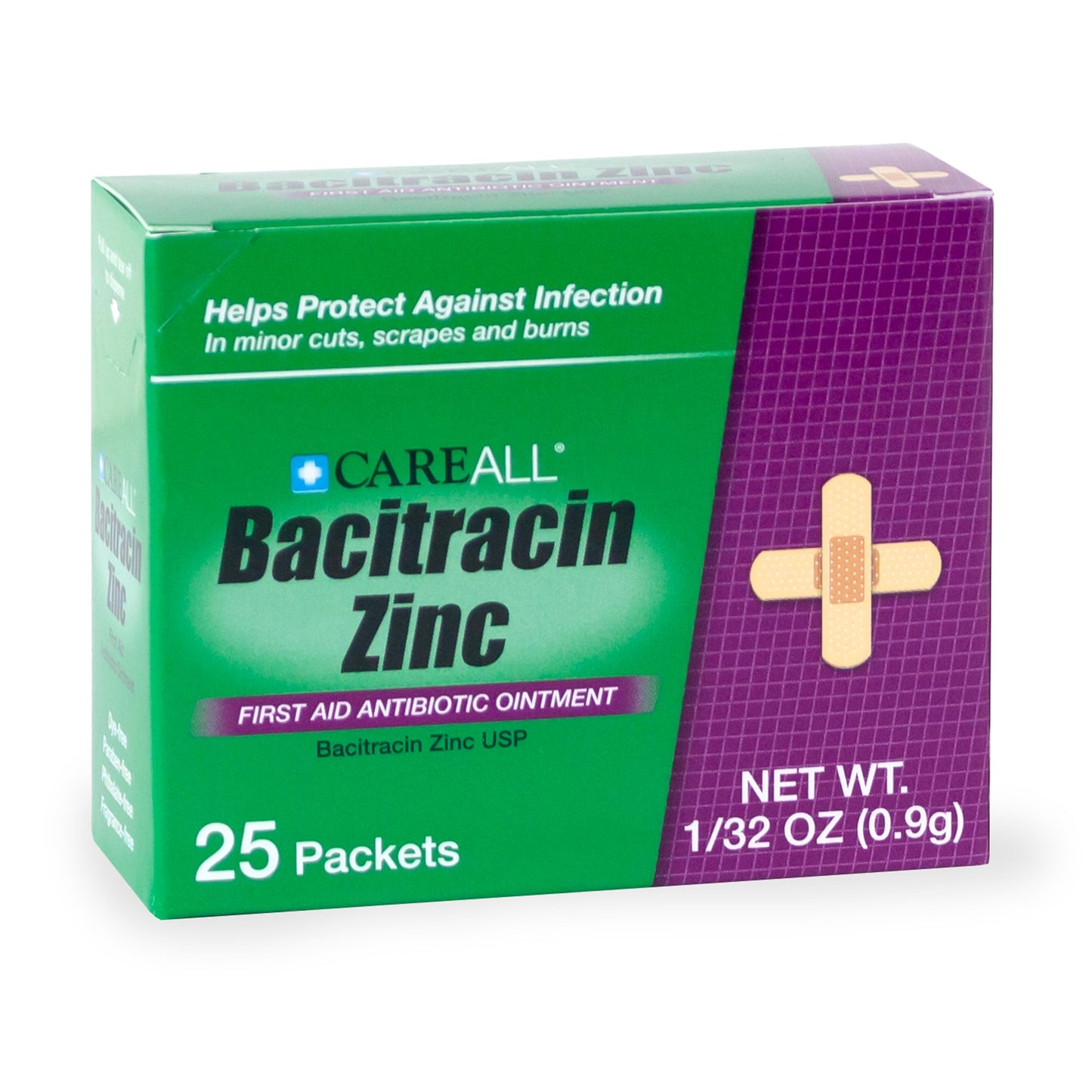 CareAll Bacitracin Antibiotic Zinc Ointment (25 Pack), 0.9gr Foil Packet. First Aid Ointment That Prevents Infections for Minor Cuts, Scrapes and Burns
