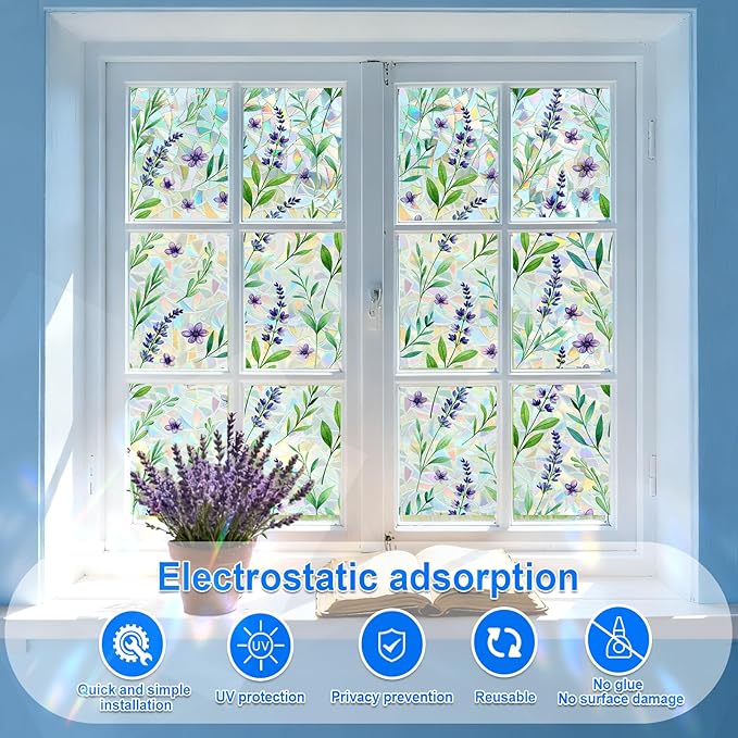 Window Privacy Film Home Room Bathroom Spring Decor Car Decorations One Way Privacy Window Clings Decals Tint Door Cover Rainbow Renter Friendly Stickers Static Cling Stained Glass Windows