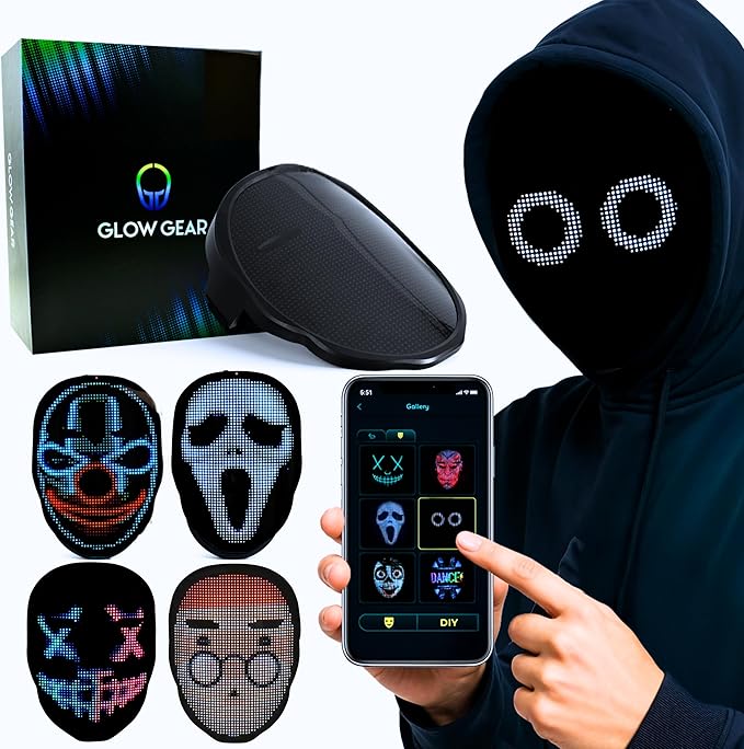 Pixel Stackers Face Transforming LED App Controlled Light Up Cosplay Mask with 115+ Animated Faces Customizable LED Patterns