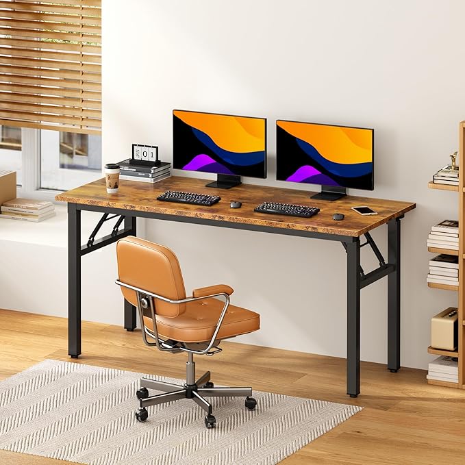 DlandHome Computer Desk, 59.8Inch Office Desk Computer Table, Study Writing Study Desk for Home Office, Retro + Black Leg