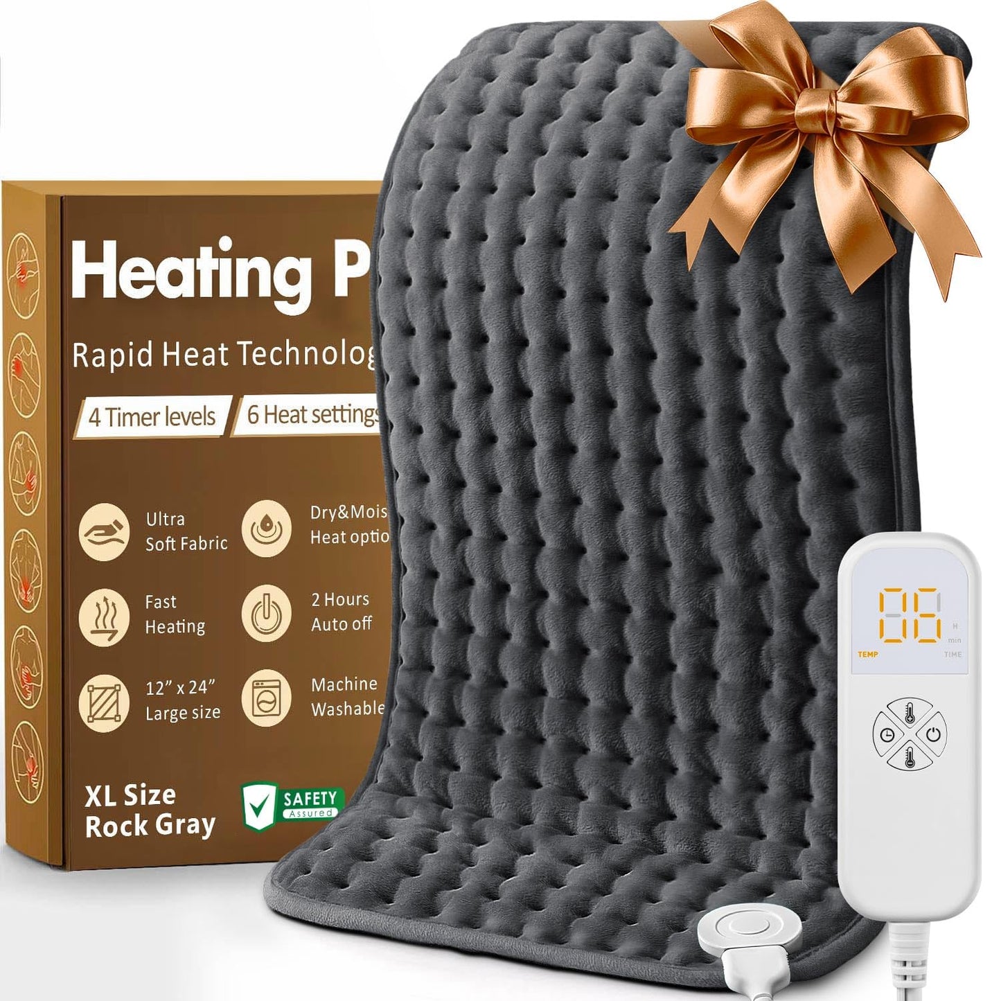 Heating Pad for Back, Neck, Shoulder Pain & Cramps Relief, Electric Heating Pad with 6 Heat Settings, Auto-Off, Moist Dry Heat Options, Fathers Day for Dad Husband, Mens Gifts for Dad Husband Him
