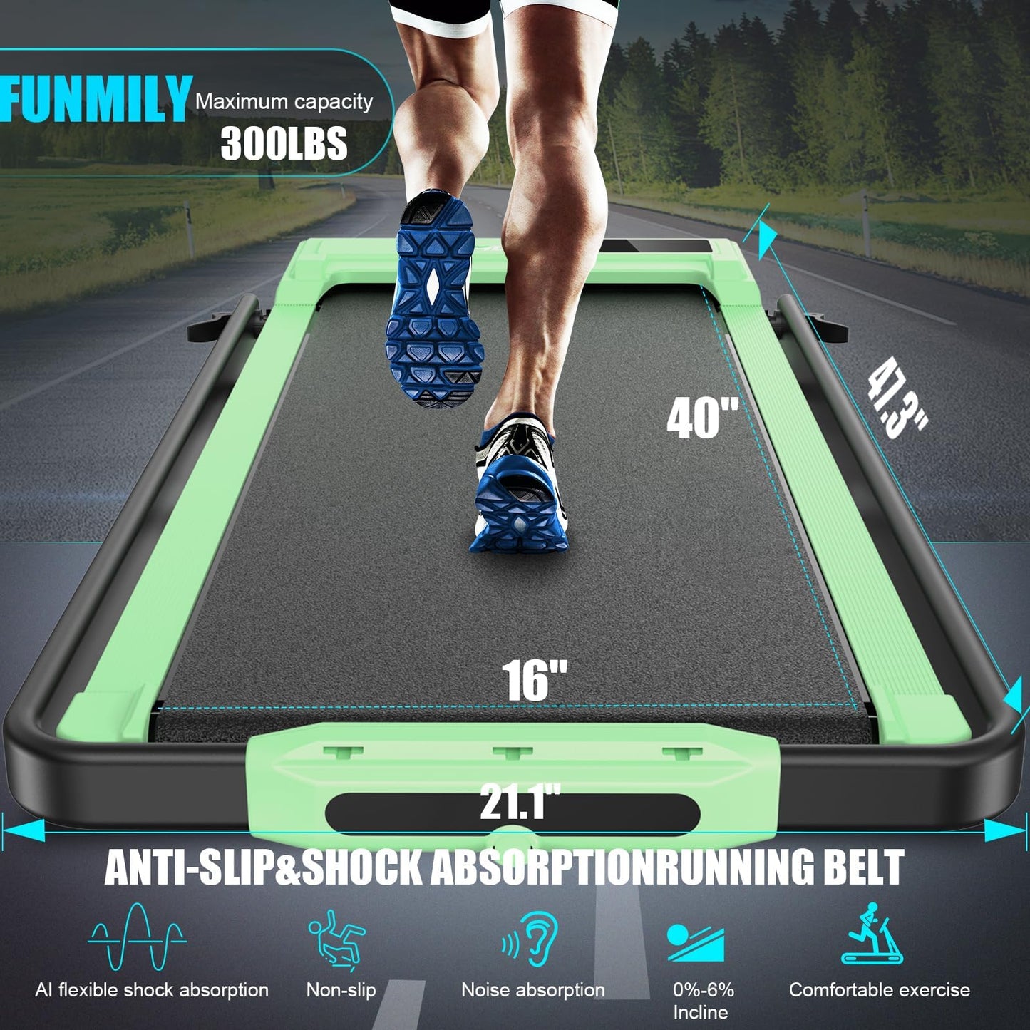 Folding Treadmill with Incline,4 in 1 Foldable Walking Pad with Handle Bar,Under Desk Treadmill for Home Office,Walking Pad 300LBS Weight Capacity/Dual Control/LED Display (Green)