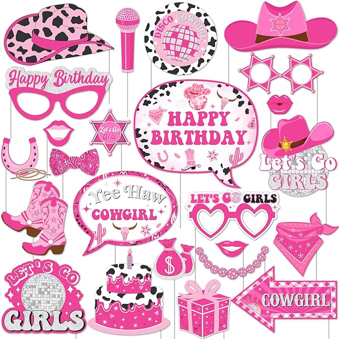 JOYMEMO 24 Pieces Disco Space Cowgirl Photo Booth Props - Western Themed Party Decorations, Let's Go Girls Birthday Party ...
