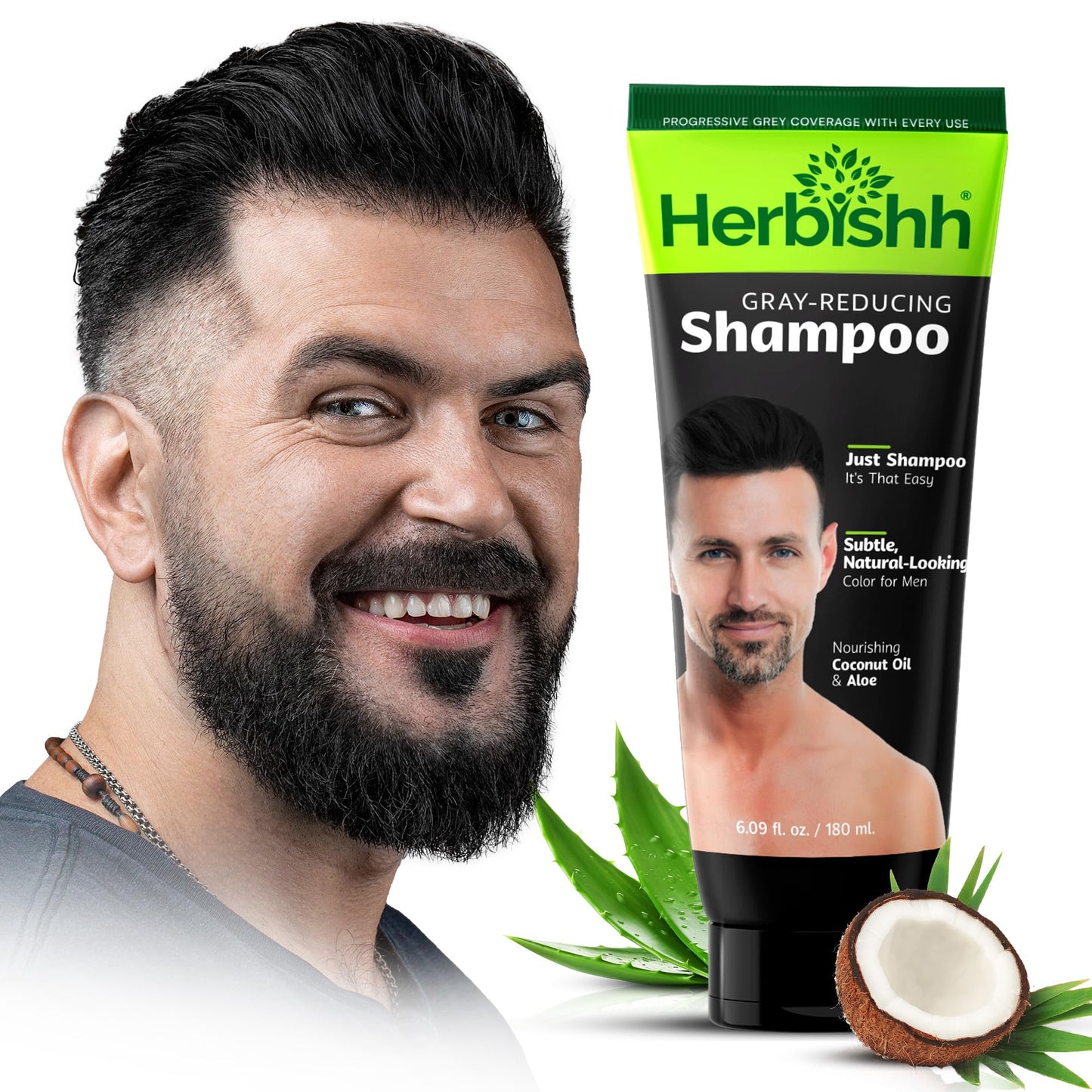 Herbishh Gray Reducing Shampoo for Men, Hair Darkening & Volume Boost with Every Wash, Cleanses & Revitalizes, Easy At-Home Use,