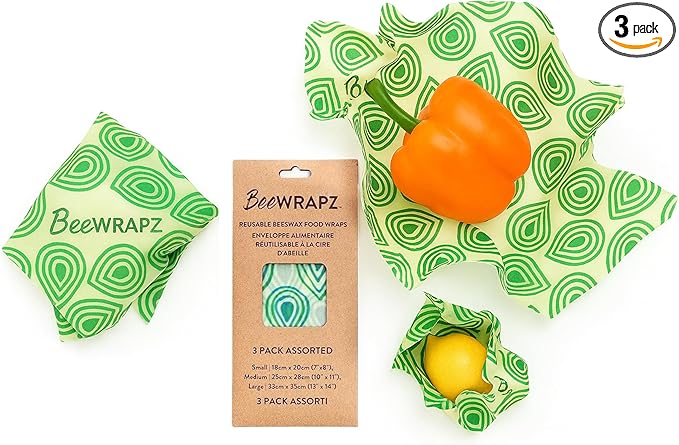 BeeWRAPZ Reusable Beeswax Wraps for Food | Eco Friendly & Organic | Eco-Friendly & Plastic-Free Food Storage | Biodegradable |Pack of 3 Beeswax Food Wraps for Wrapping Fruits & Vegetables (Green)