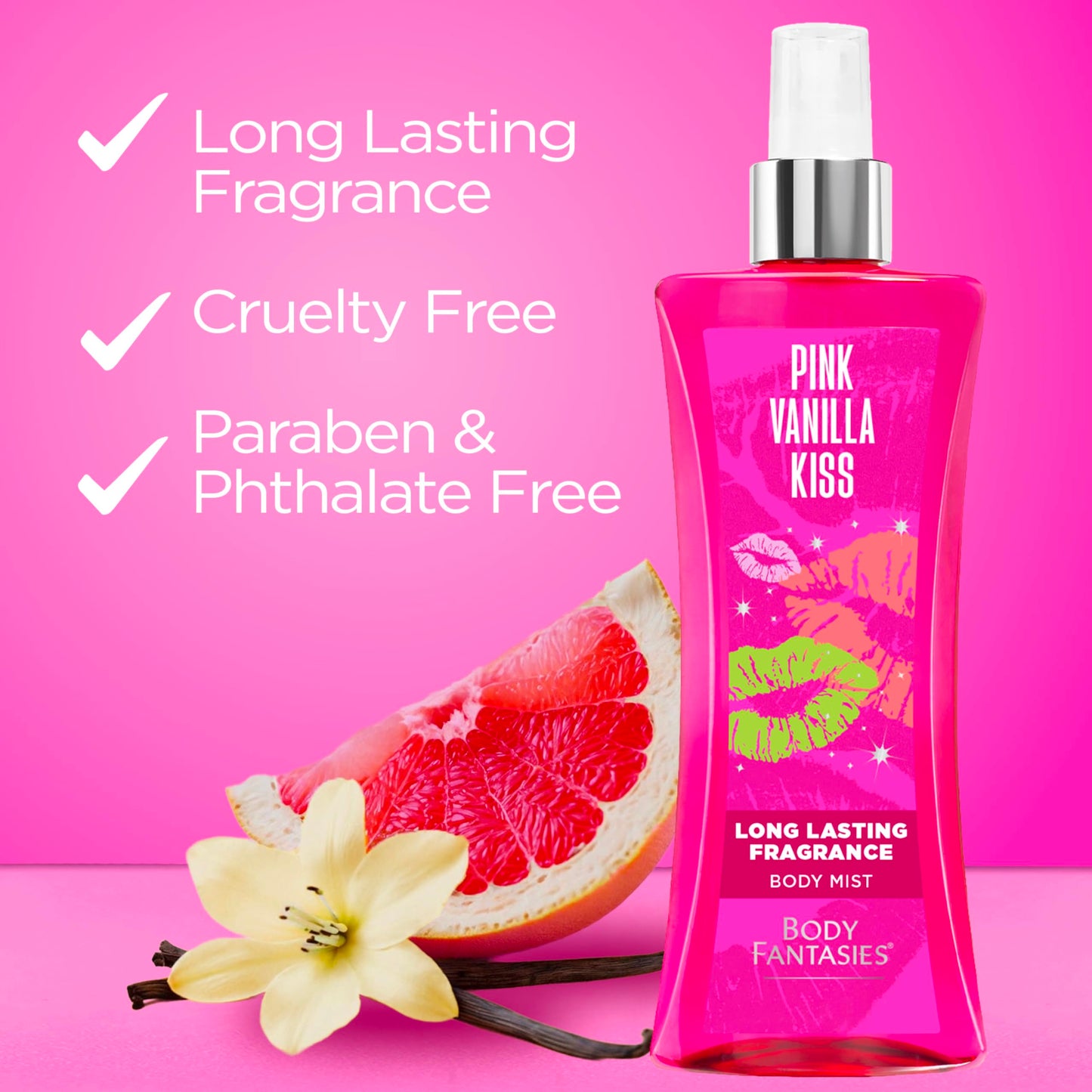 Body Fantasies Signature Fragrance Body Spray, Pink Vanilla Kiss, 8 fl oz (Pack of 2)