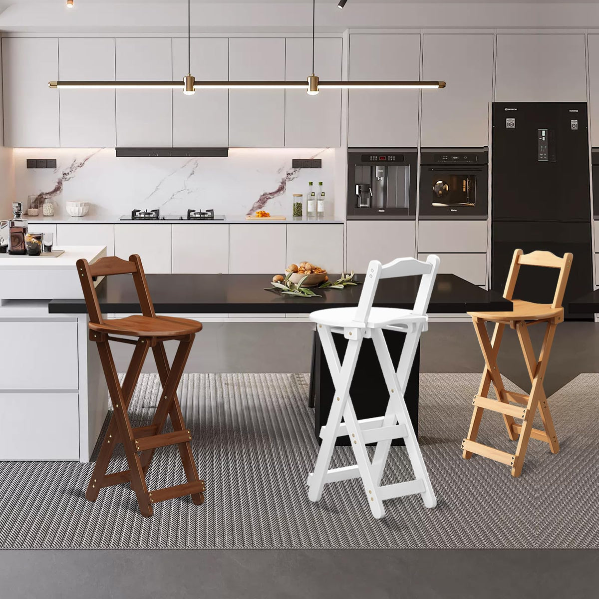 Yuxitia Folding Bar Stool - 24 inch Portable Wooden Counter Chair - Outdoor Shop Kitchen Restaurant Coffee Stool (White)