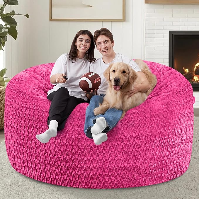5FT Bean Bag Chair,Giant Bean Bag Chairs for Adults,Big Bean Bags with Memory Foam Filled, Large Beanbag Chairs with Chevron Plush Cover-Pink