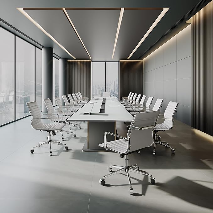 LUXMOD White Office Chair Ergonomic Swivel Desk Chair with Armrests Comfortable Heavy-Duty Chair for Office or Conference Table ，White 22.83in Seat