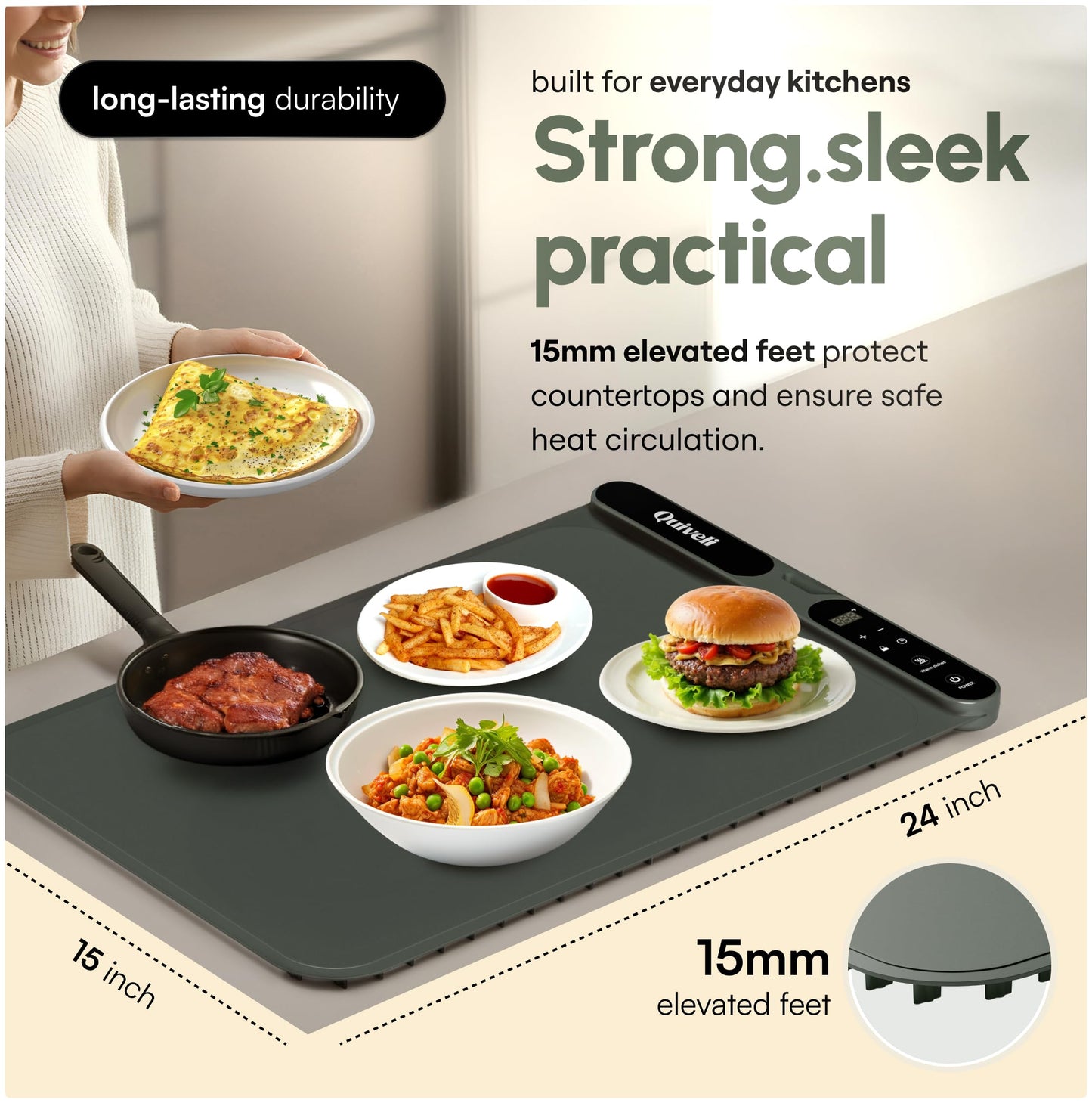 Quiveli Plateful Food Warming Mat For Food - 24x15", With Child Lock - Warming Pads For Food Heat Mats For Kitchen Counter - Food Warming Mat To Keep Food Warm For Party
