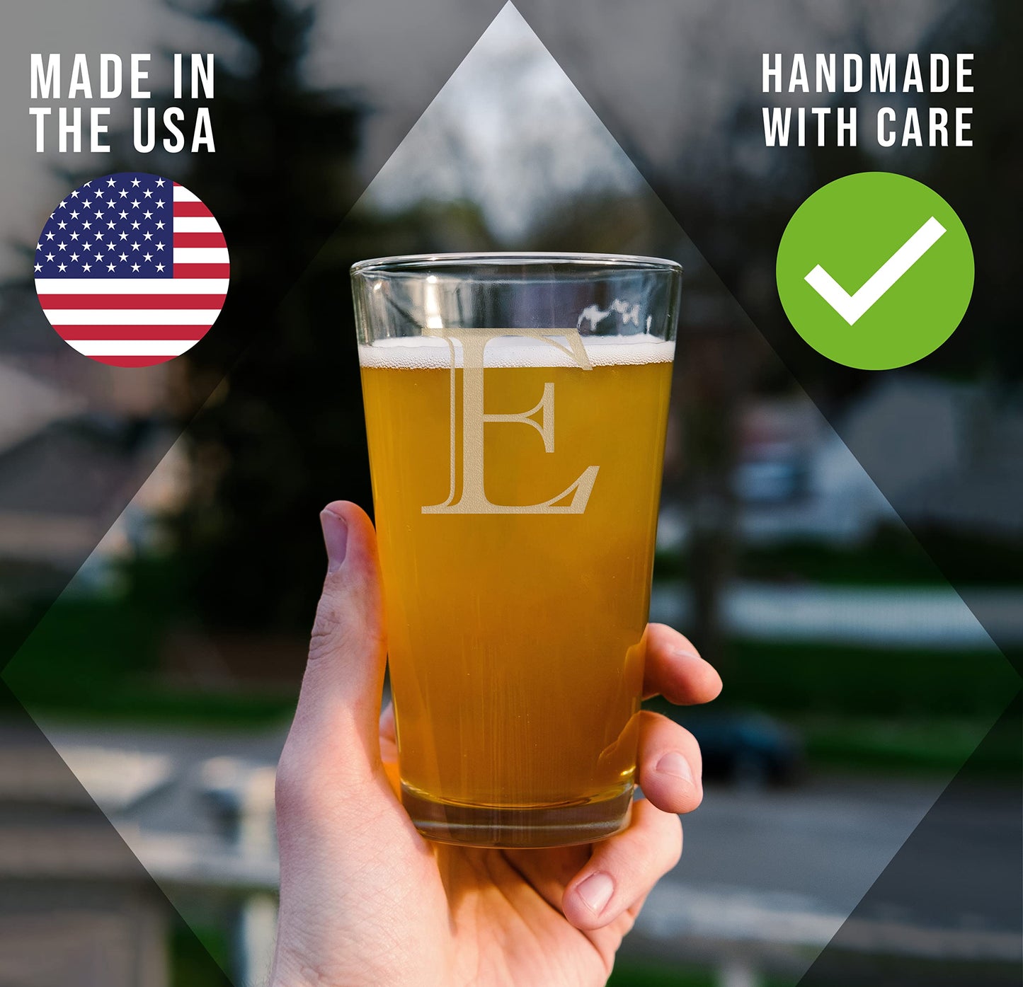 Etched Monogram 16oz Pint Glass for Beer or Soda (Letter E) A-Z Personalized gifts for him, Customized pint glasses, Custom initial, Birthday gift for Men Brother Husband