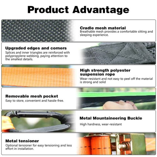 Triangle Hammock,13ft Triangle Camping Hammock, with 3 Ratchet Tie Down Straps and Storage Bag, Max 800 Lbs,Multi Person Portable Hammock for Adults Kids,for Travel Backyard Outdoor Garden Camping