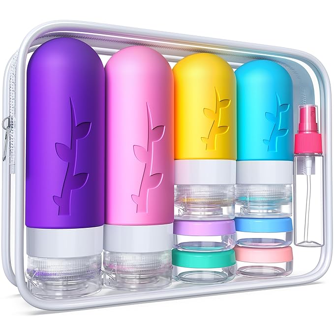 Travel Bottles,TSA Approved Containers for Toiletries, Silicone Leak Proof Refillable Liquid 3oz 2oz Travel essentials for Shampoo Conditioner Lotion BPA Free - Pack of 18