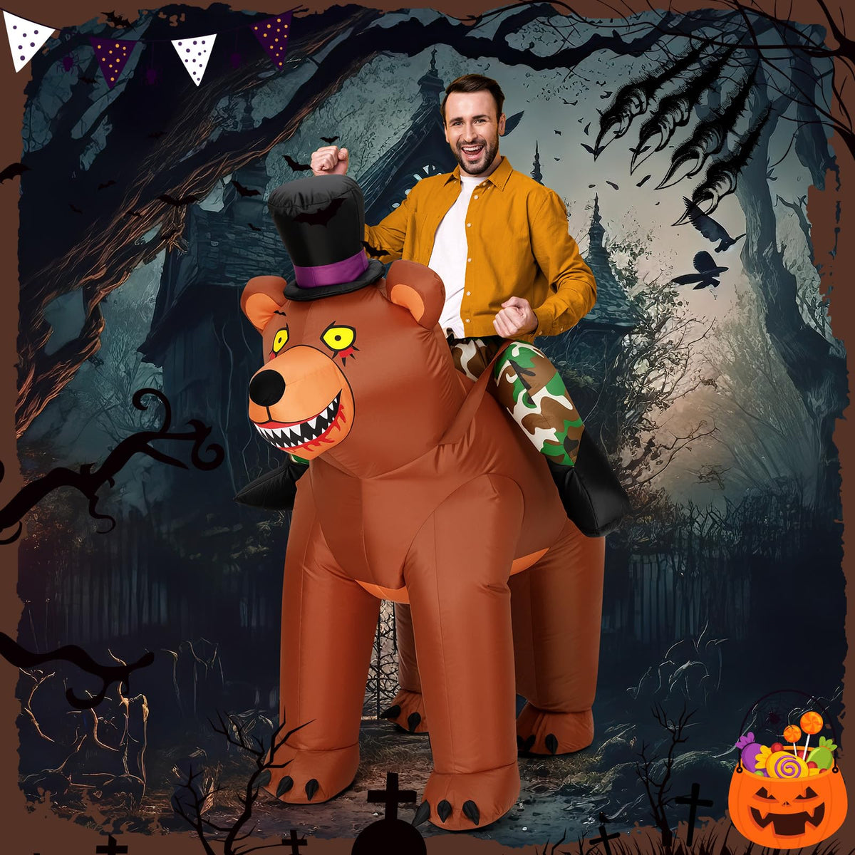 VioraWhite Adult Inflatable Costume Ride on Halloween Blow up Costume for Men Women Thanksgiving Christmas Carnival Cosplay(Bear)