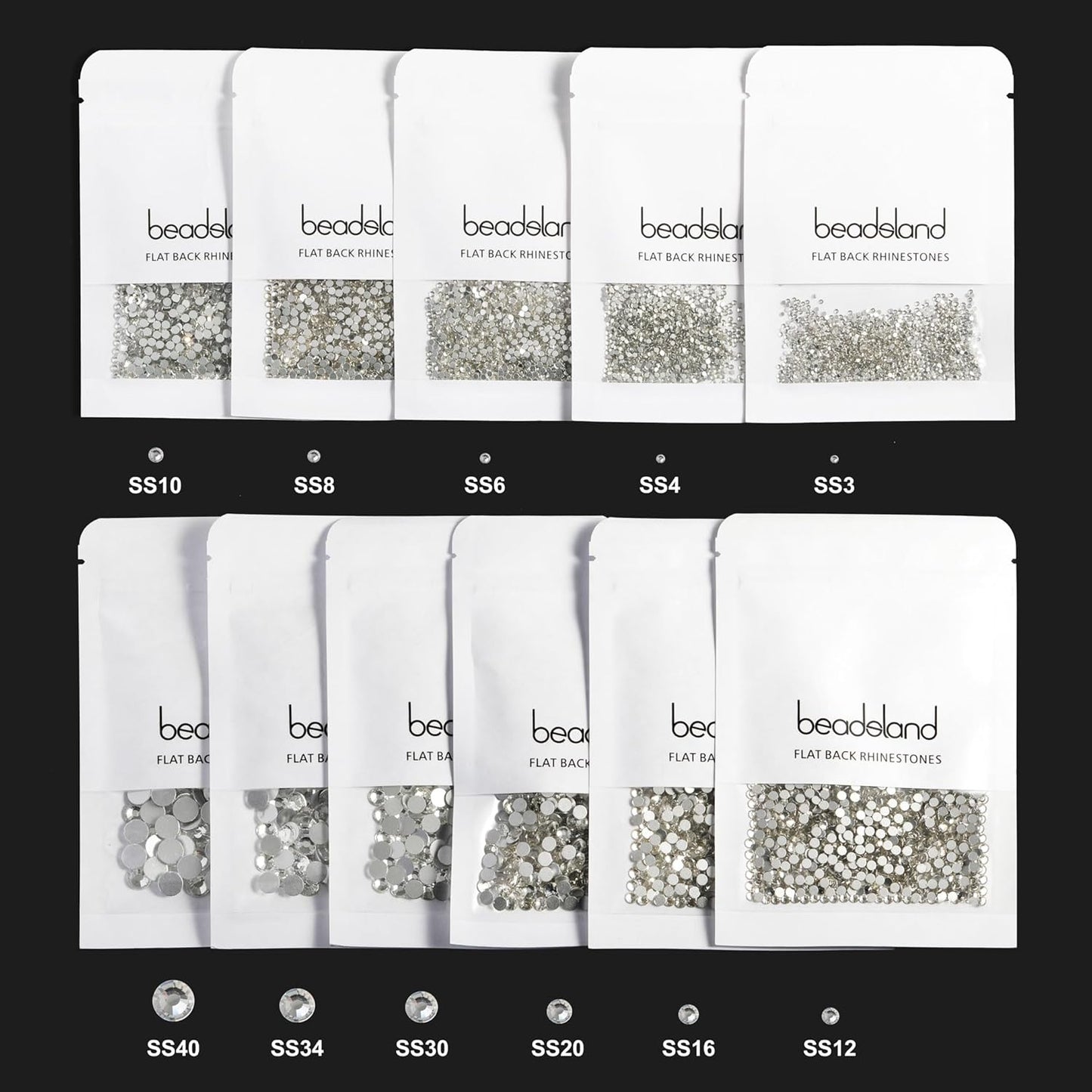 Beadsland Flat Back Crystal Rhinestones Round Gems for Nail Art and Craft Glue Fix, Crystal (3.8-4.0mm) SS16/1440pcs