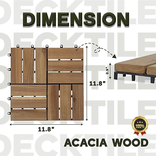 VICTORY RELAX Acacia Wood Decking Tiles 27PCS - Easy Snap Interlocking Deck Tiles for Patio Poolside Balcony Decor - All Weather Waterproof Flooring for Indoor & Outdoor (Round Joints)