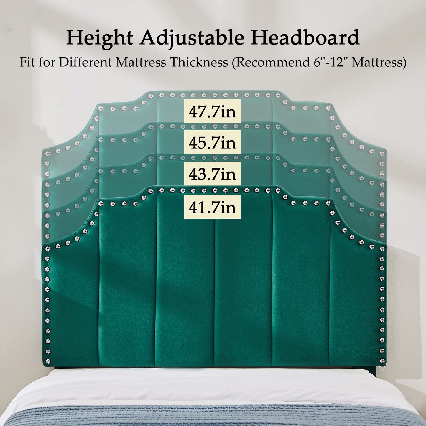 VECELO Twin Upholstered Platform Bed Frame with Tufted Adjustable Headboard/Mattress Foundation/Wood Slat Support,Easy Assembly,Dark Green