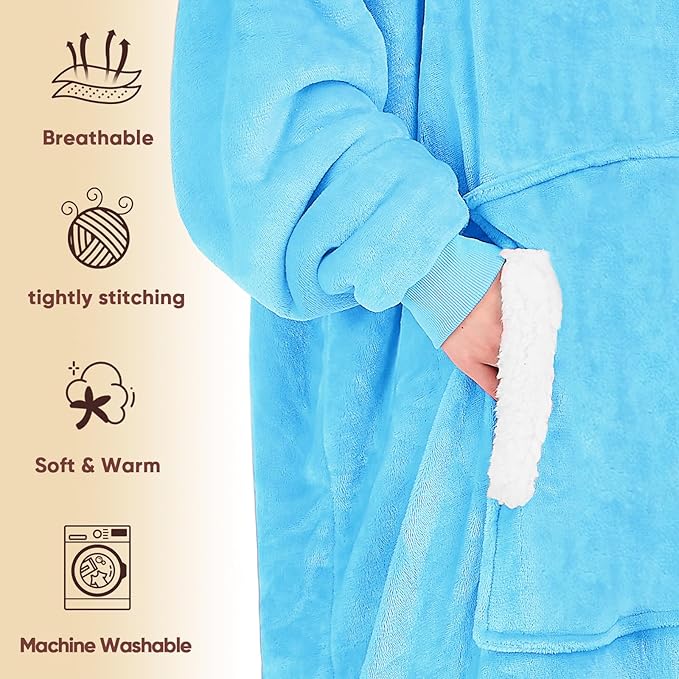 yescool Wearable Blanket Hoodie, Flannel Sherpa Fleece Blanket Sweatshirt for Adults Women Men,One Size Fits All