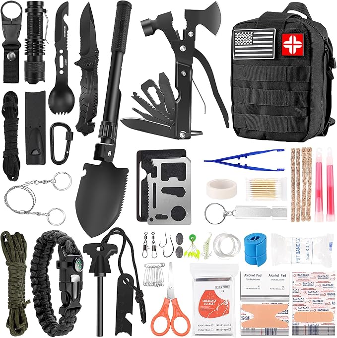 Emergency Survival Kit and First Aid Kit, 142Pcs Professional Survival Gear and Supplies Equipment with Molle Pouch, Gift ...