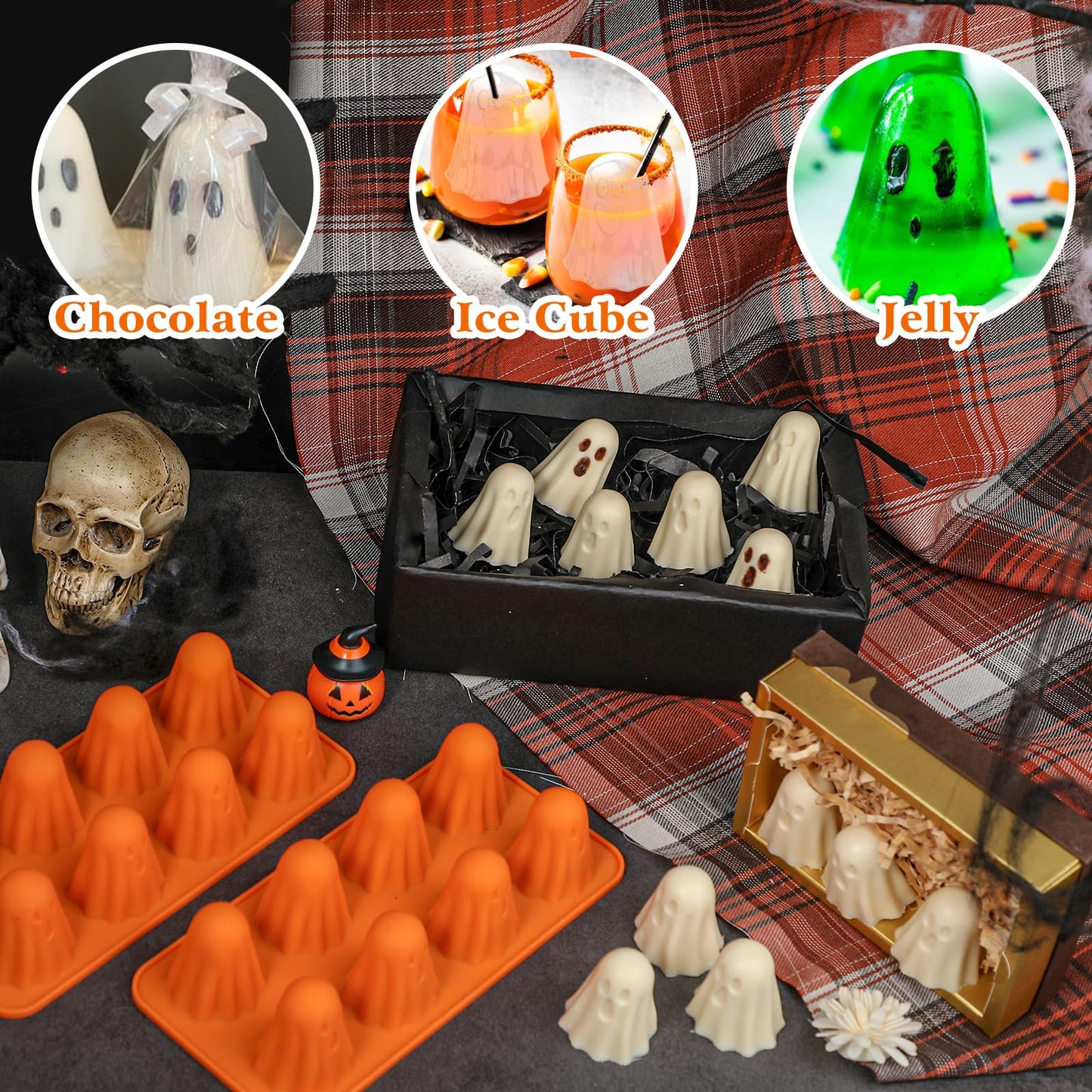 Kamehame Ghost Silicone Mold, 2 Packs Ghost Chocolate Candy Molds Halloween Silicone Molds for Jelly, Chocolate, Candy, Gummy, Crayon, Resin