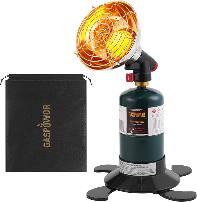 GASPOWOR 6800BTU Propane Heater with Igniter, Portable Outdoor Gas Heater for Camping, Golf Carts, Patio, Cordless Design ...
