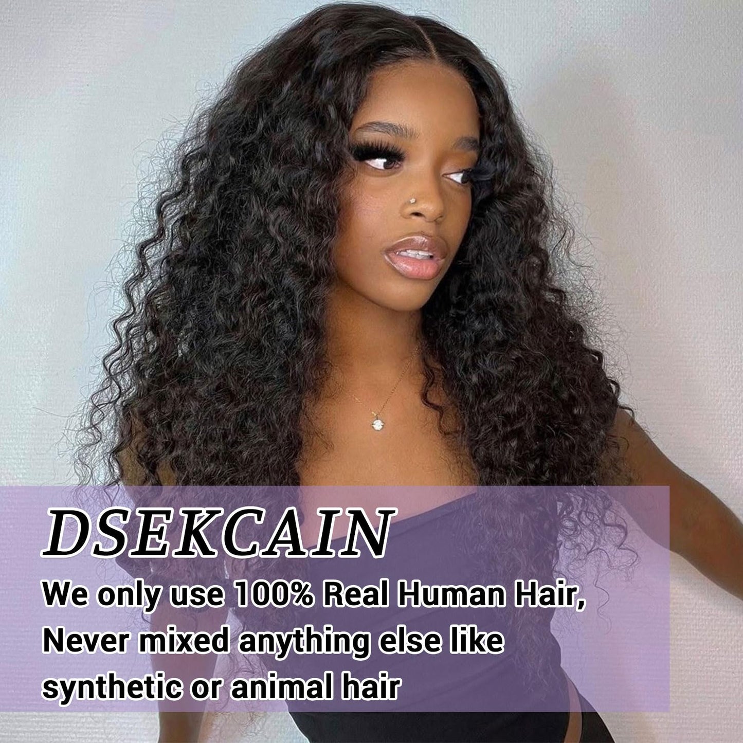 DSEKCAIN 2x6 HD Lace Closure Deep Wave Human Hair Deep Curly Transparent Lace Closure 2x6 Long Middle Part 100% Raw Virgin Human