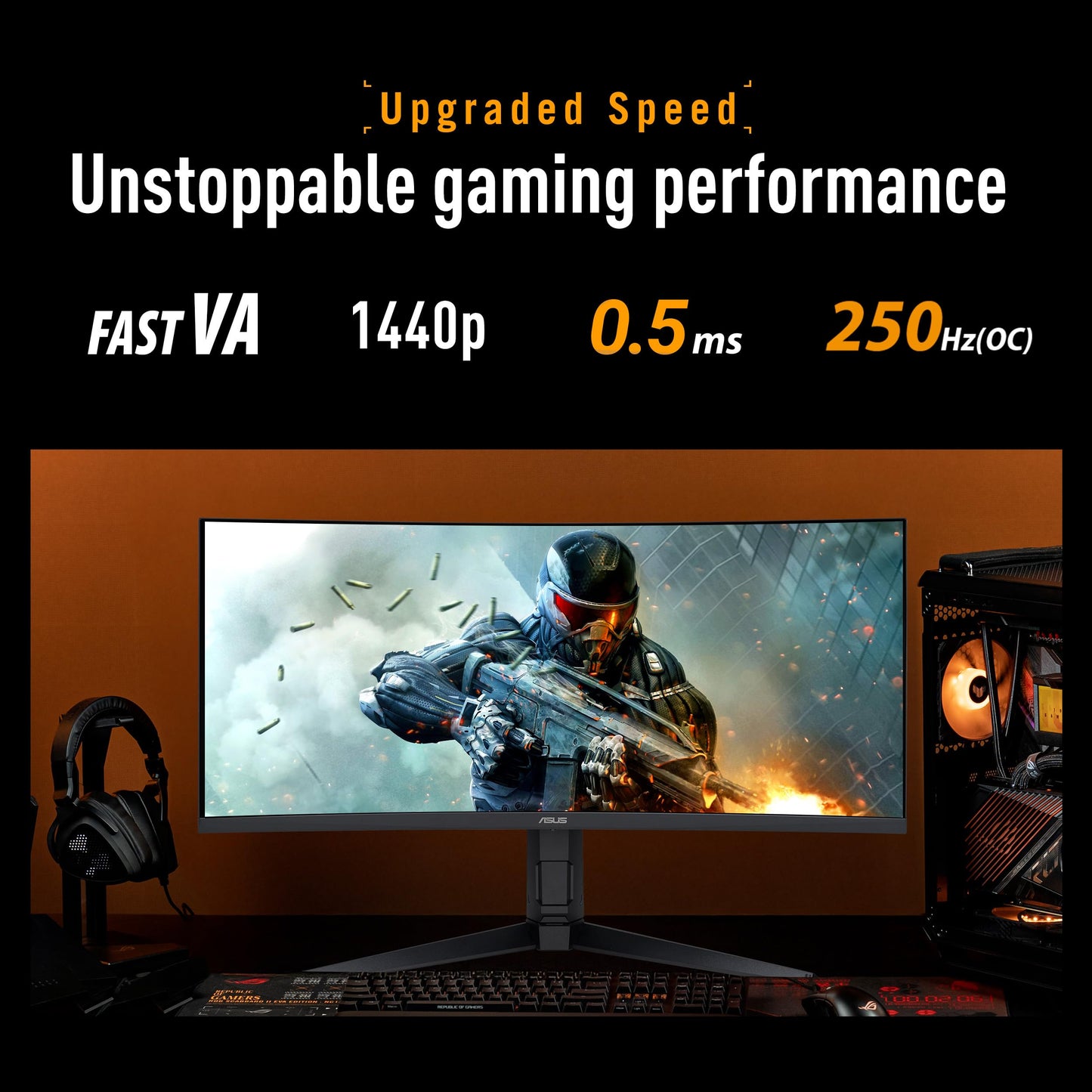 ASUS TUF Gaming 34” 1440P Ultrawide Curved Monitor (VG34WQML5A) - 250Hz, 0.5ms, FastIPS, FreeSync Premium, Extreme Low Motion Blur, DisplayHDR400, 95% DCI-P3, DisplayWidget, Gaming AI, 3 yr Warranty