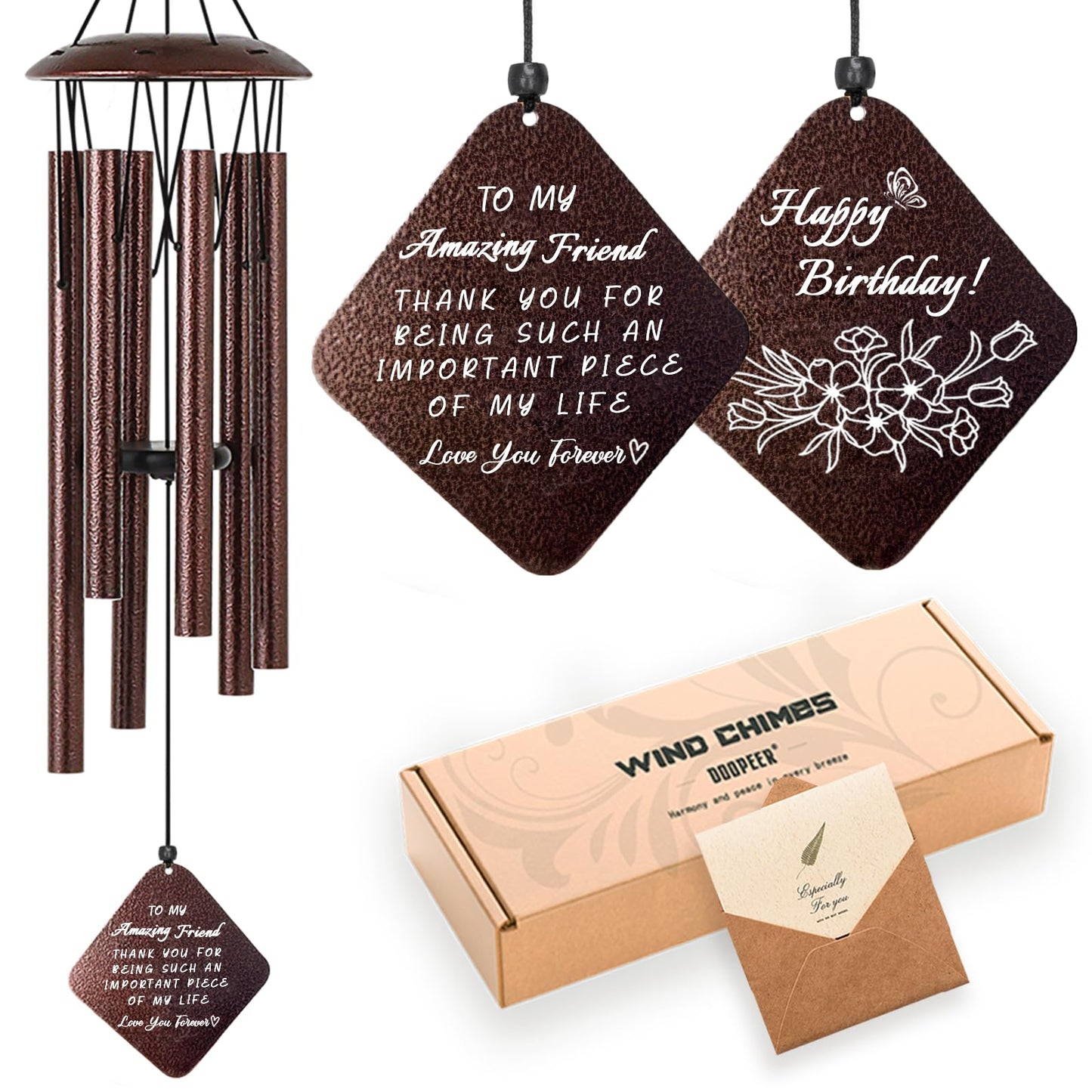 Doopeer Birthday Gifts for Women Men, Unique Birthday Gift Ideas for Her, Friends, Coworkers, Colleague, 32" Bronze Wind Chimes