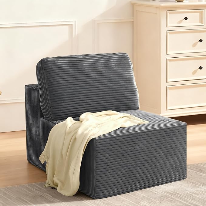 Furnify 30" Modular Upholstered Foam Couch, Upholstered Floor Sofa Couch with Pillow, Bean Bag Chair for Bedroom Living Room, No Assembly Required (Black, Plush Corduroy Fabric)
