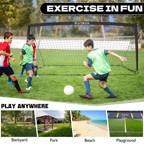 RUNBOW 11x5.5',9x5',6x4' FT Metal Frame Soccer Goal for Backyard Kids Adult Junior Teenager Large Soccer Net with Carry Bag (11x5.5FT, 1 Pack, Black)