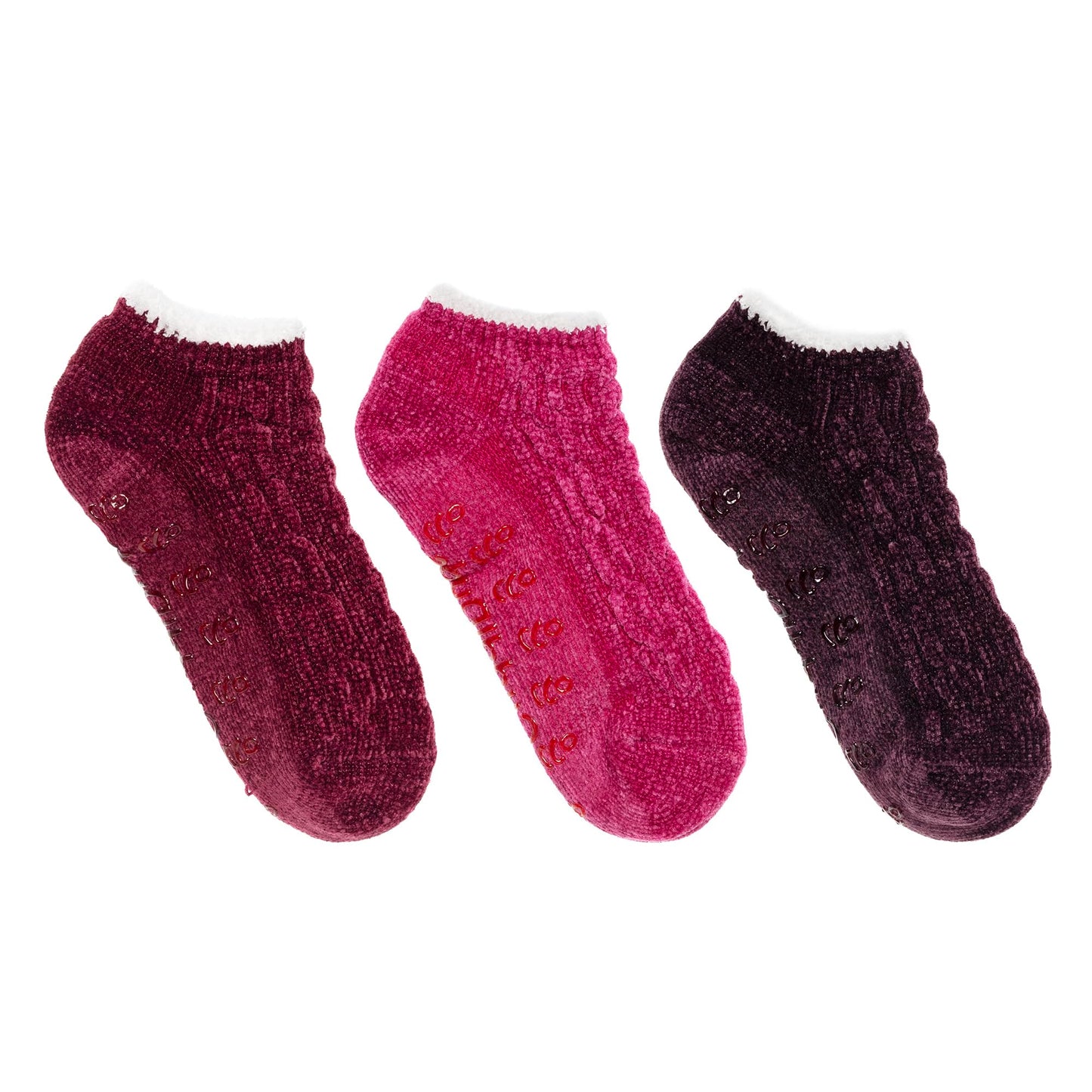 Cuddl Duds Women Cozy Lined Super Soft 3 Pair Pack Low Cut with Grippers Lounge Socks, Purple
