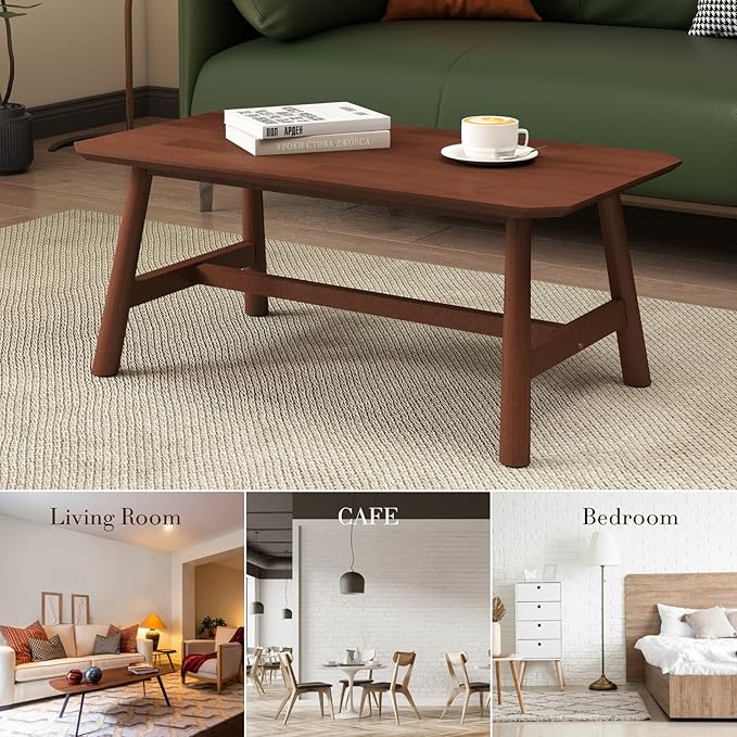 Ya-Home Farmhouse Wood Coffee Table 35.5” Side Table Mid Century Wooden Table for Living Room Reception Room, Walnut Finish