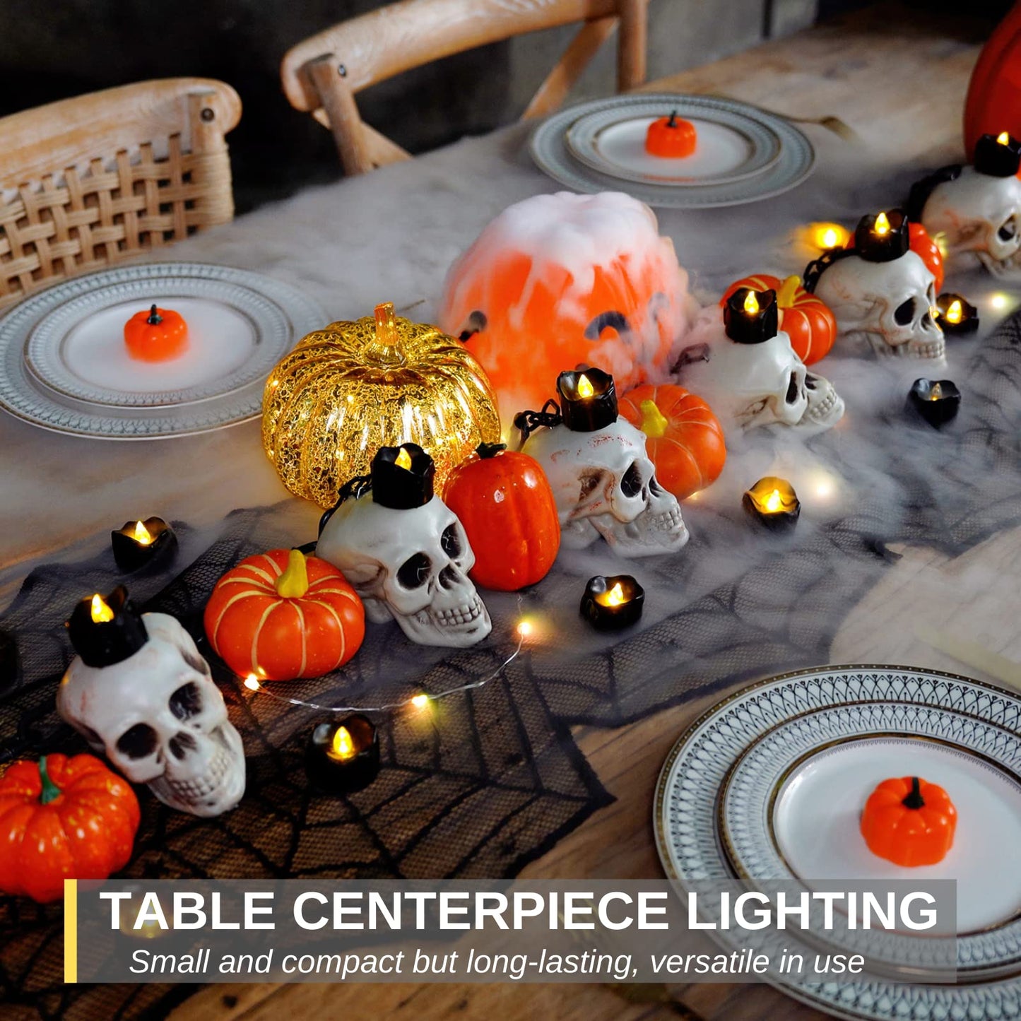 Homemory 24-Pack Melting Black Candles Battery Operated Tea Lights, Halloween Flameless Flickering Candles, Ideal for Holiday Decor, Theme Party, 1.58" Dia X 1.2''H, Warm White Glow