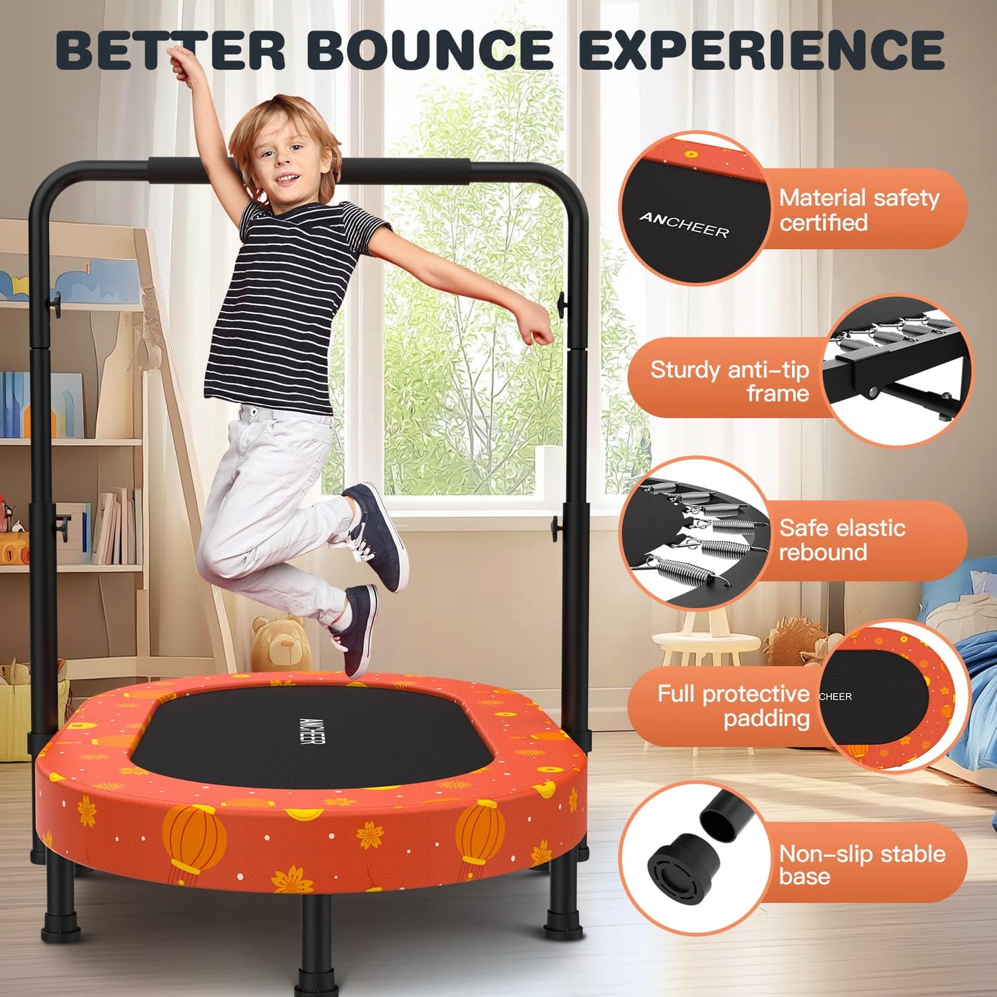 ANCHEER Trampoline for Kids, Toddler Trampoline with Handle, Child Small Rebounder for Indoor and Outdoor Use, 220 lbs Weight Capacity