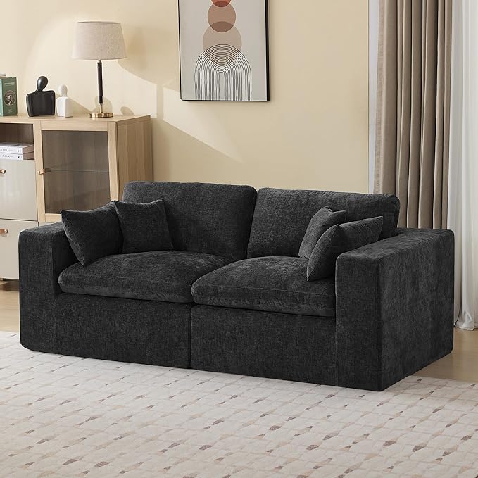 88''Cloud Boneless Sectional Couch, Modular Sectional Sofa Deep Seat, Upholstered Convertible Comfy Loveseat Chenille Memory Foam Sofa Couches for Living Room, Dark