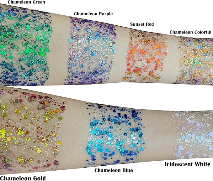 MEICOLY Chameleon Iridescent White Body Glitter,Halloween Face Glitter Paint Ice Themed Aerial Performance,Color Changing Mermaid Face Glitter,Opal Glitter for Body Hair,Festival Party Cheer Makeup
