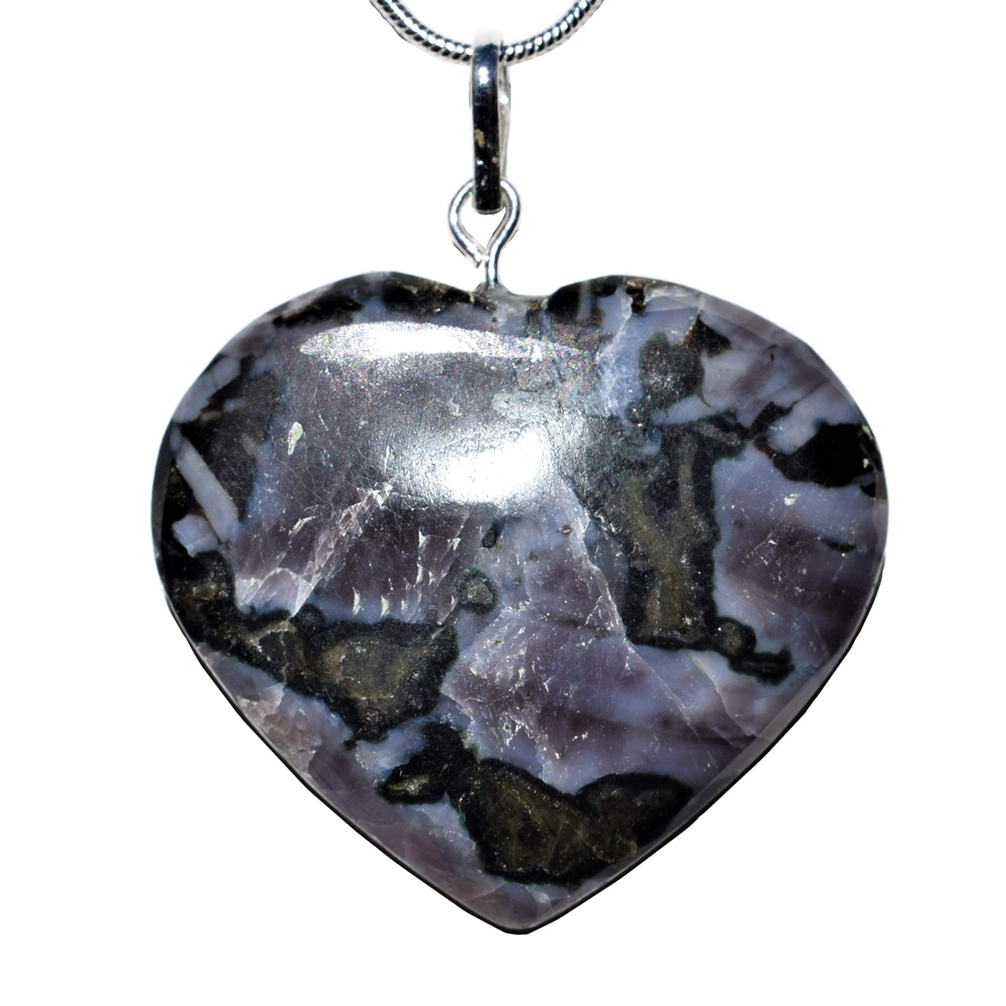 Zenergy Gems Charged Natural Himalayan Mystic Indigo Gabbro Crystal Heart Pendant + 20 Silver-plated Snake Chain + Selenite Hear