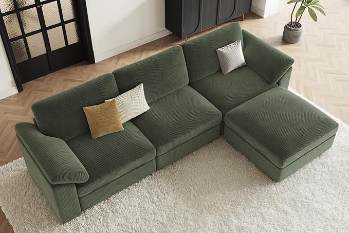 EASE MOOSE Sectional Modular Sofa,Comfty Oversized L Shape Sectional Couch Wide Deep Seat Modular Cloud Couch with Ottoman,Green