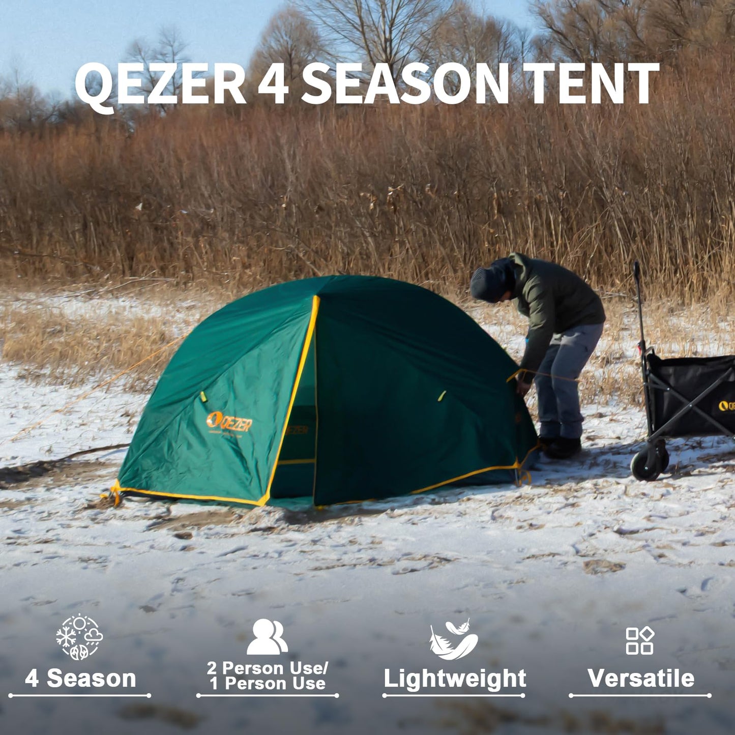 QEZER Camping Tent 1/2 Person Tents Windproof Portable Adults Tents for Camping Hiking Backpacking Traveling Easy Set up (Green, 2 Person)