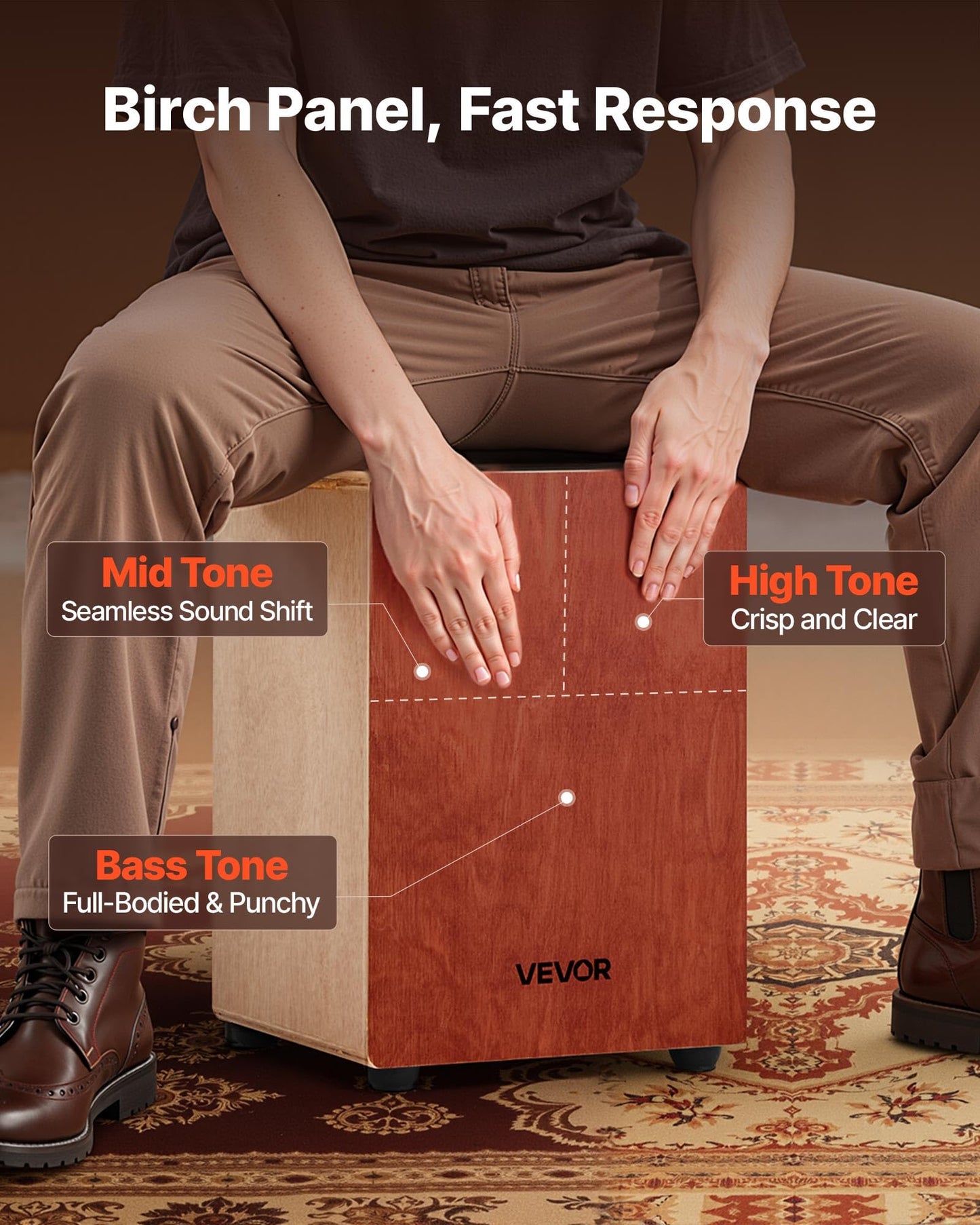 Vevor Cajon Box Drum, With Internal Guitar Strings, Lightweight Wooden Percussion Box, Portable Birch Wood Drum Musical Instrume